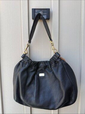 ESCADA Vintage Genuine Leather Black Pebbled Leather Hobo with Gold Hardware